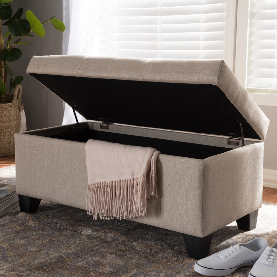 Michaela modern and contemporary upholstered storage ottoman.