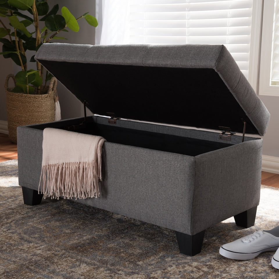 Michaela modern and contemporary upholstered storage ottoman.