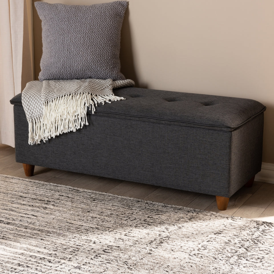 Marlisa mid-century modern upholstered button tufted storage ottoman bench.