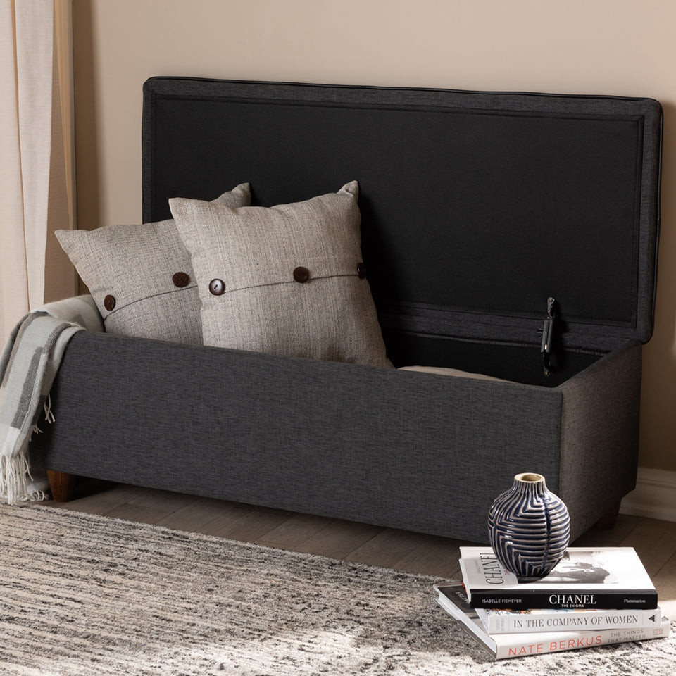 Marlisa mid-century modern upholstered button tufted storage ottoman bench.