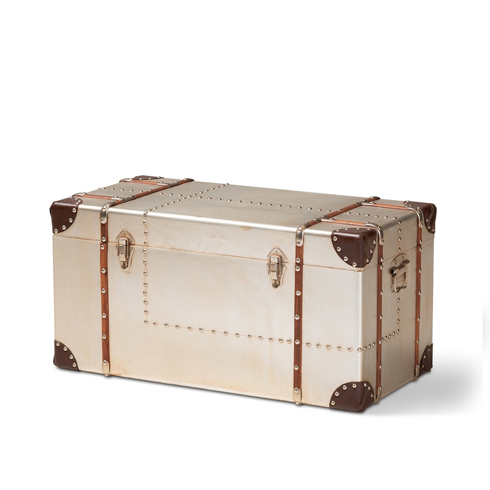 Bechet French industrial silver metal storage trunk.