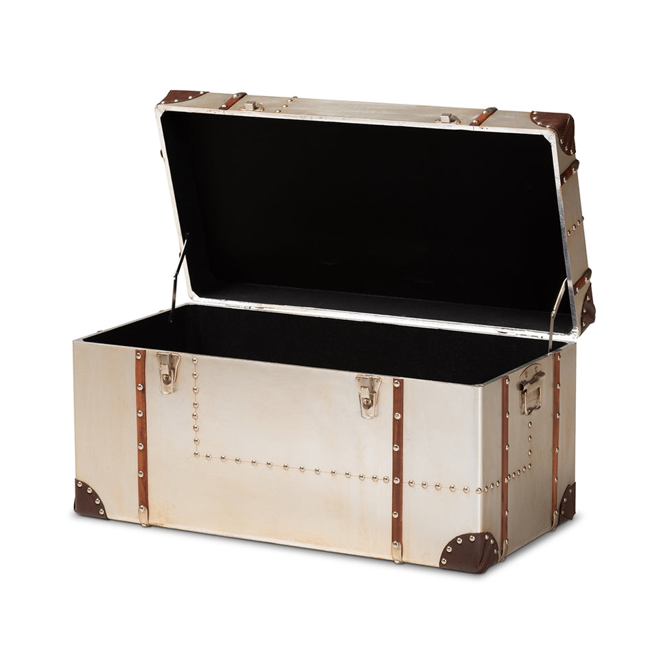 Bechet French industrial silver metal storage trunk.