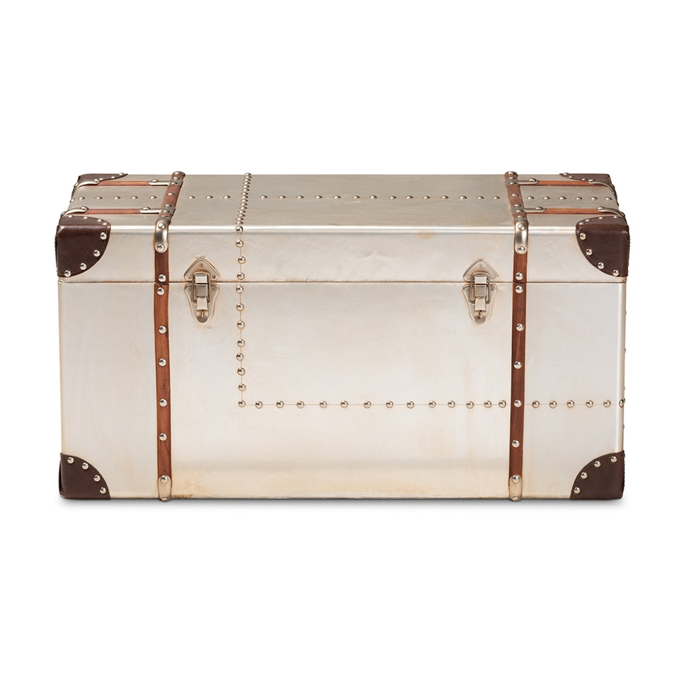 Bechet French industrial silver metal storage trunk.