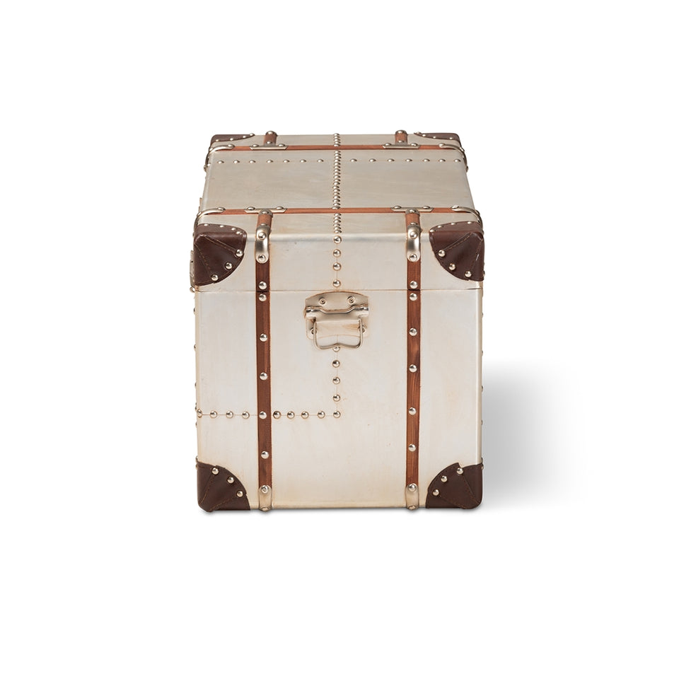 Bechet French industrial silver metal storage trunk.