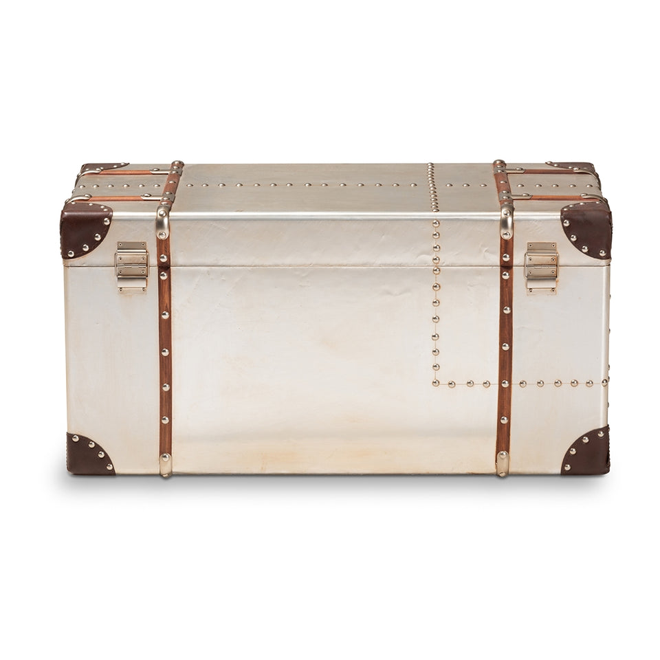 Bechet French industrial silver metal storage trunk.