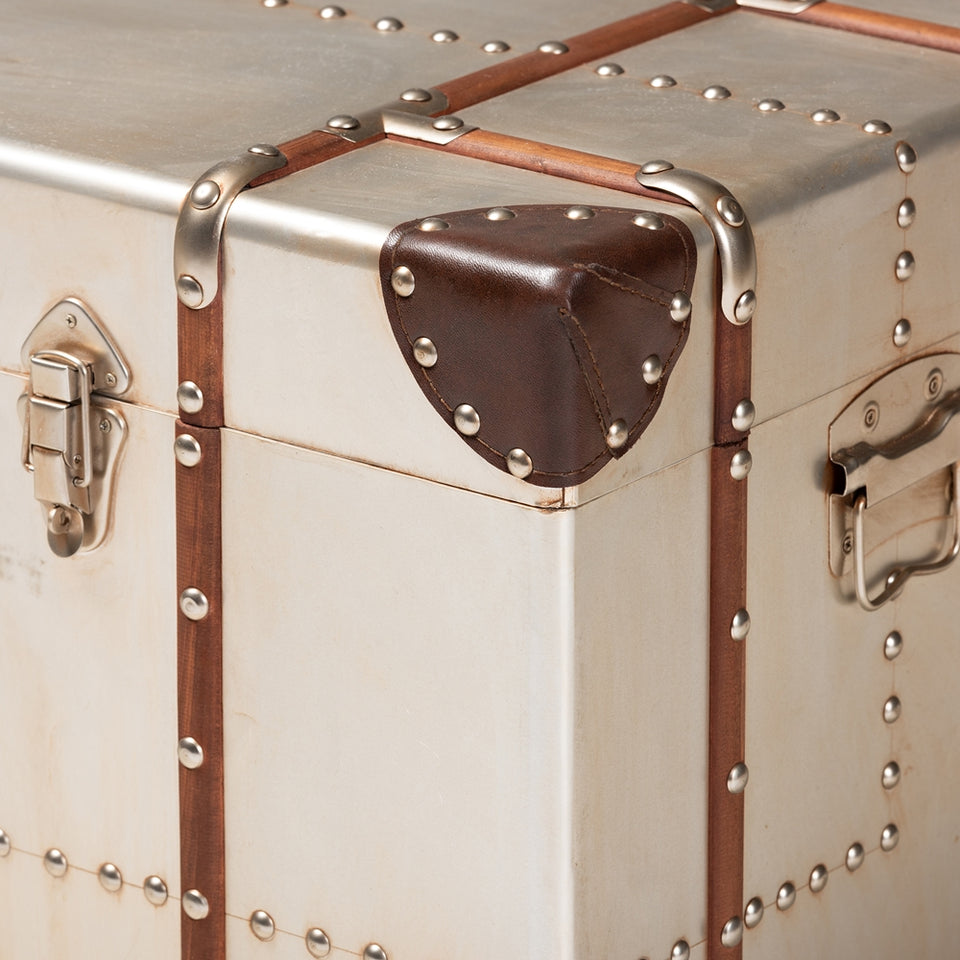 Bechet French industrial silver metal storage trunk.
