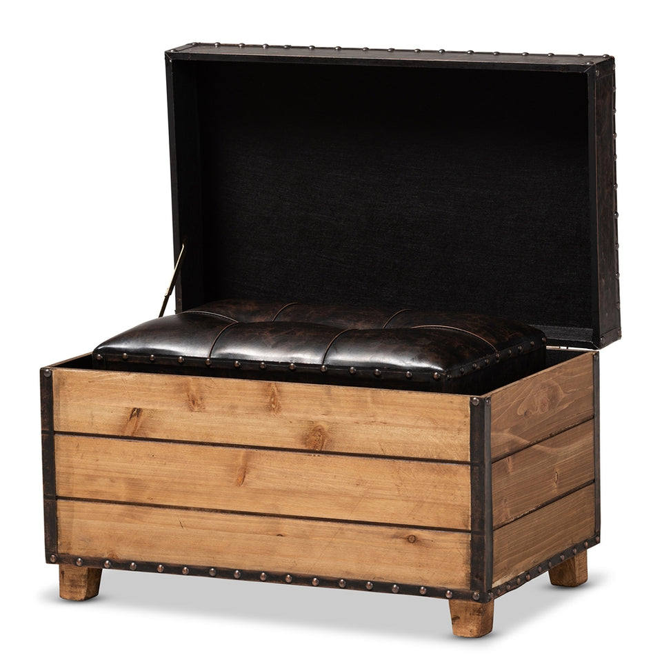 Marelli rustic 2-piece wood storage trunk ottoman set.