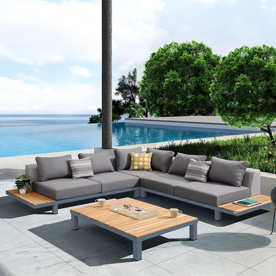 Polo Outdoor Set in Dark Grey and Grey Powder Coat Finish.