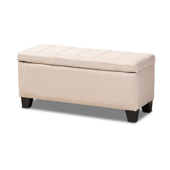 Fera modern and contemporary light blue fabric upholstered storage ottoman.