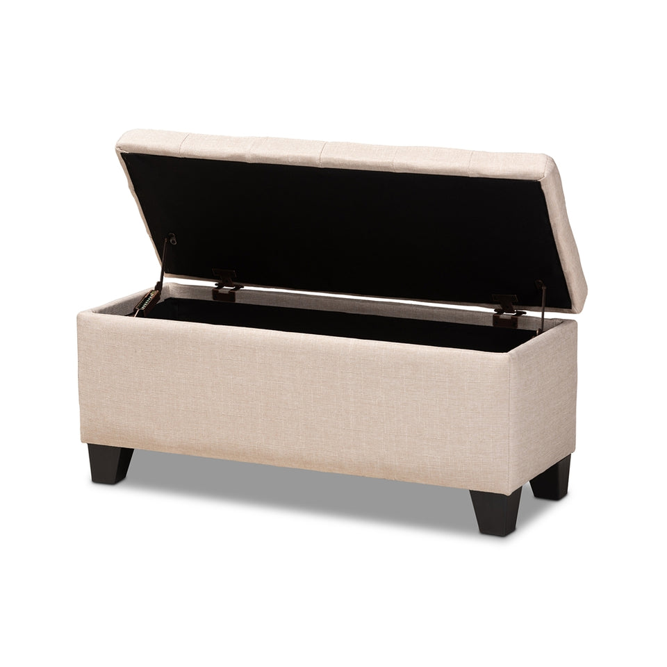 Fera modern and contemporary light blue fabric upholstered storage ottoman.