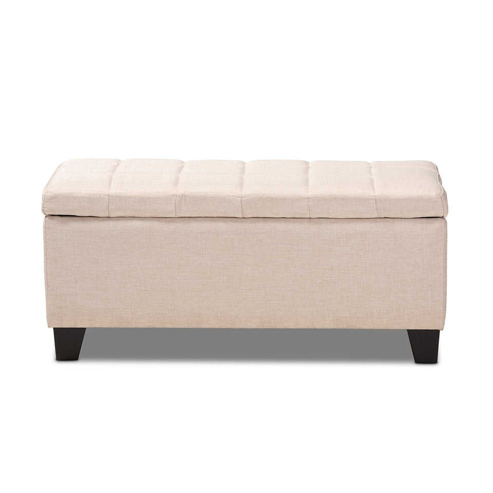 Fera modern and contemporary light blue fabric upholstered storage ottoman.