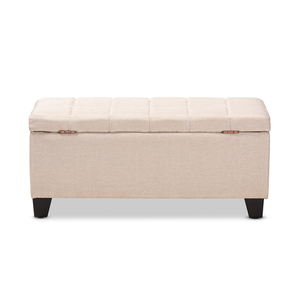 Fera modern and contemporary light blue fabric upholstered storage ottoman.