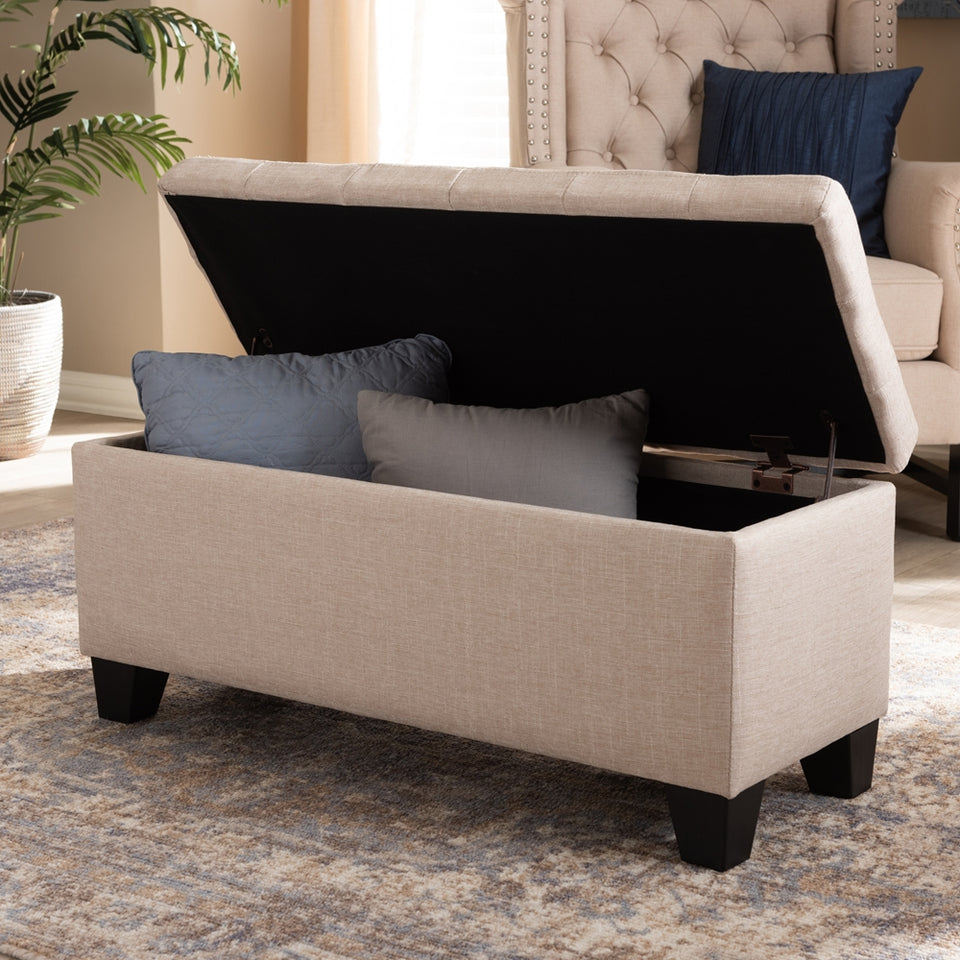 Fera modern and contemporary light blue fabric upholstered storage ottoman.