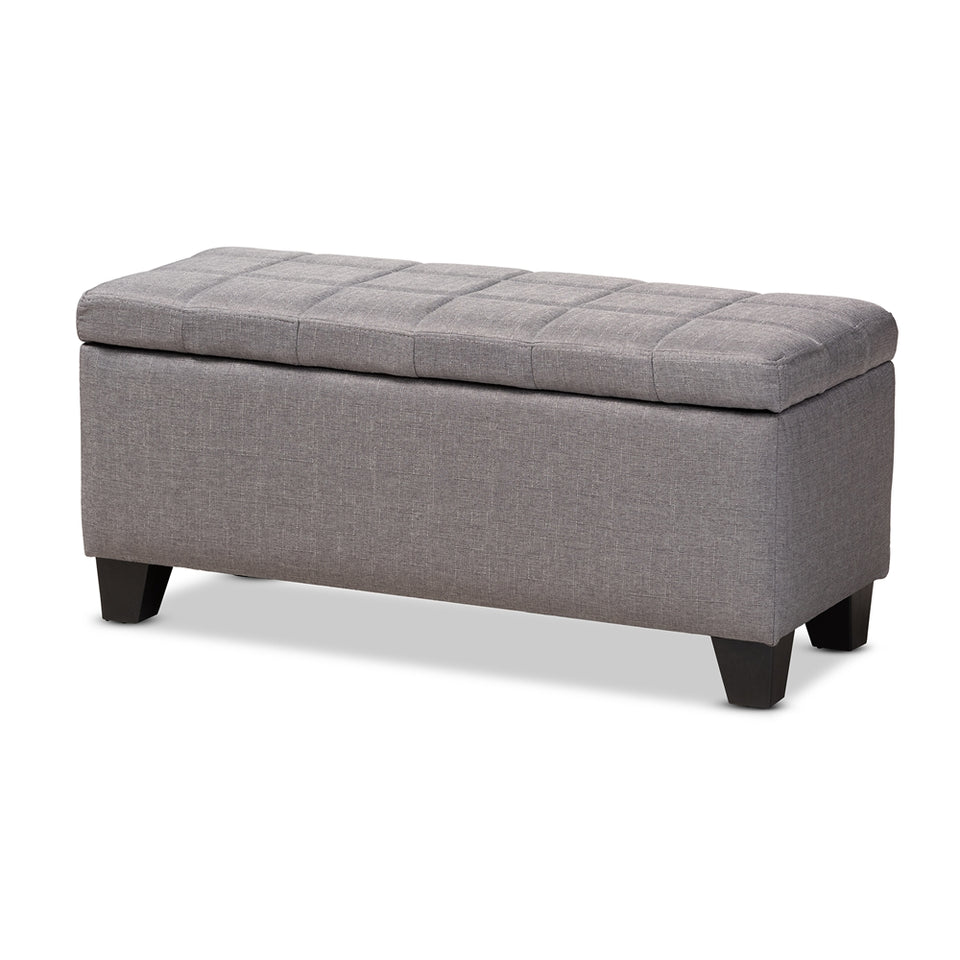 Fera modern and contemporary light blue fabric upholstered storage ottoman.