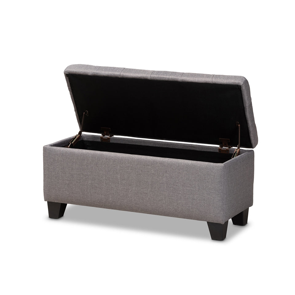 Fera modern and contemporary light blue fabric upholstered storage ottoman.