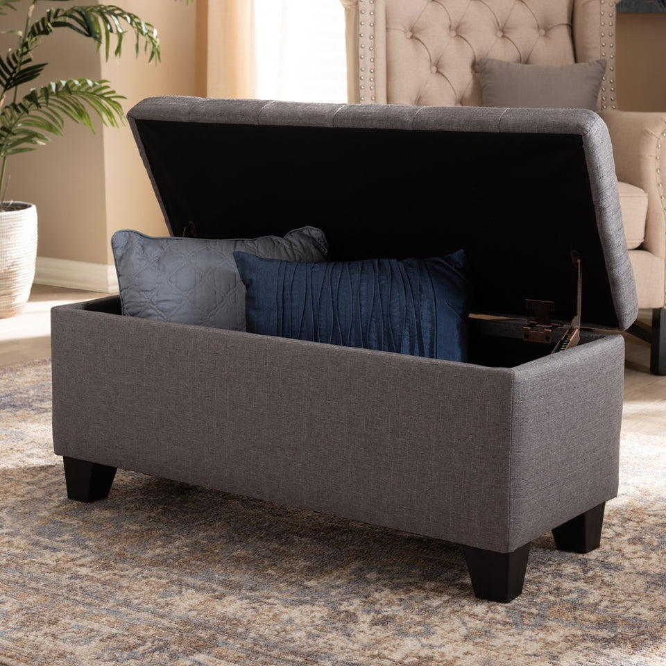Fera modern and contemporary light blue fabric upholstered storage ottoman.