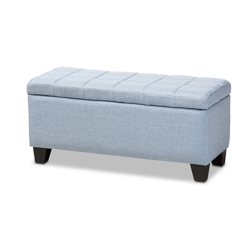 Fera modern and contemporary light blue fabric upholstered storage ottoman.