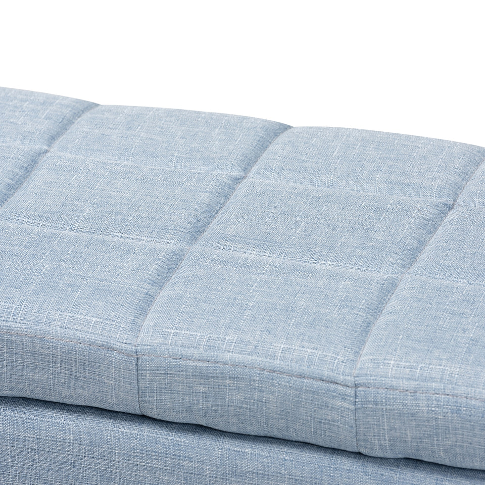 Fera modern and contemporary light blue fabric upholstered storage ottoman.