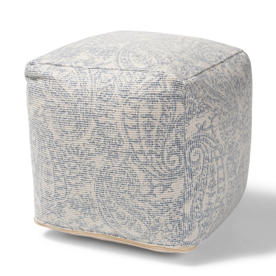 Juvita modern and contemporary handwoven cotton paisley pouf ottoman.