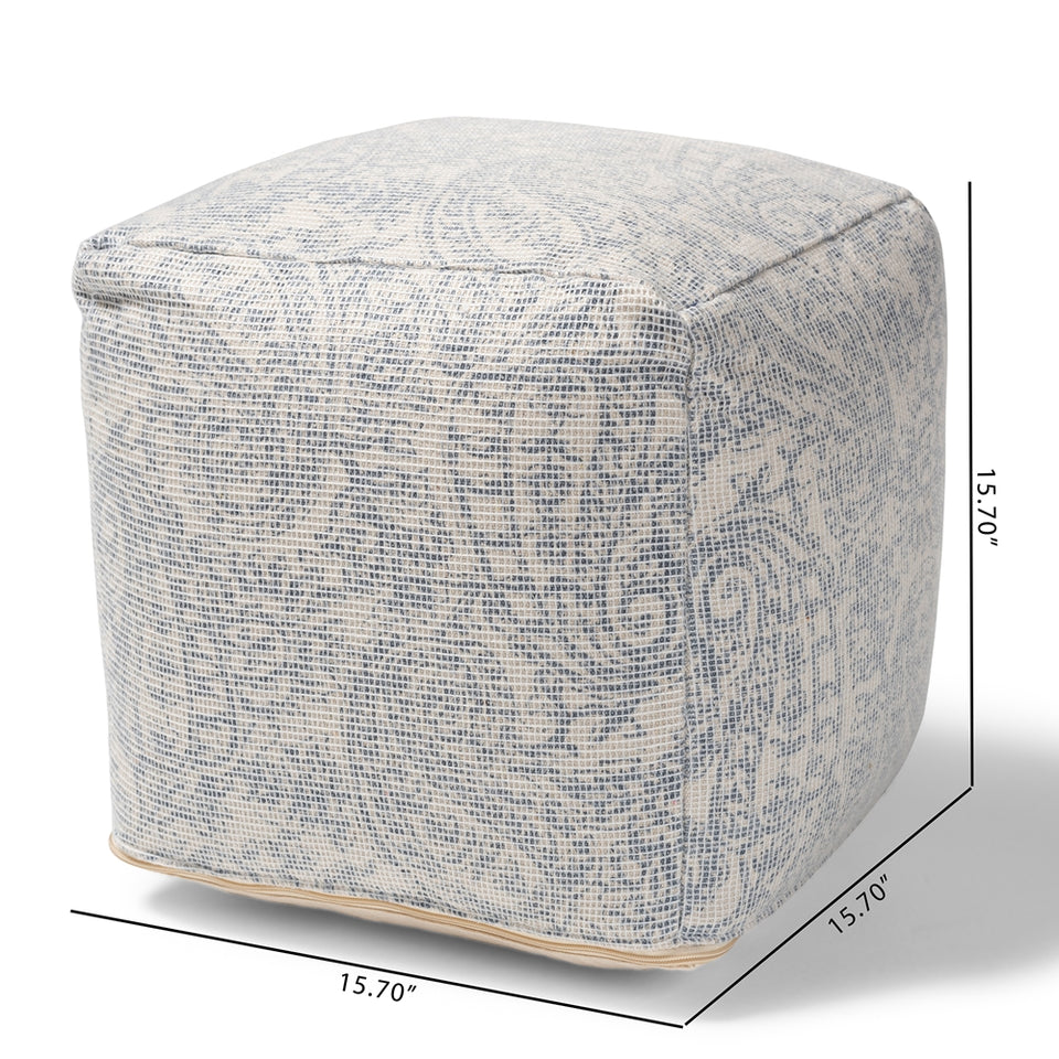 Juvita modern and contemporary handwoven cotton paisley pouf ottoman.