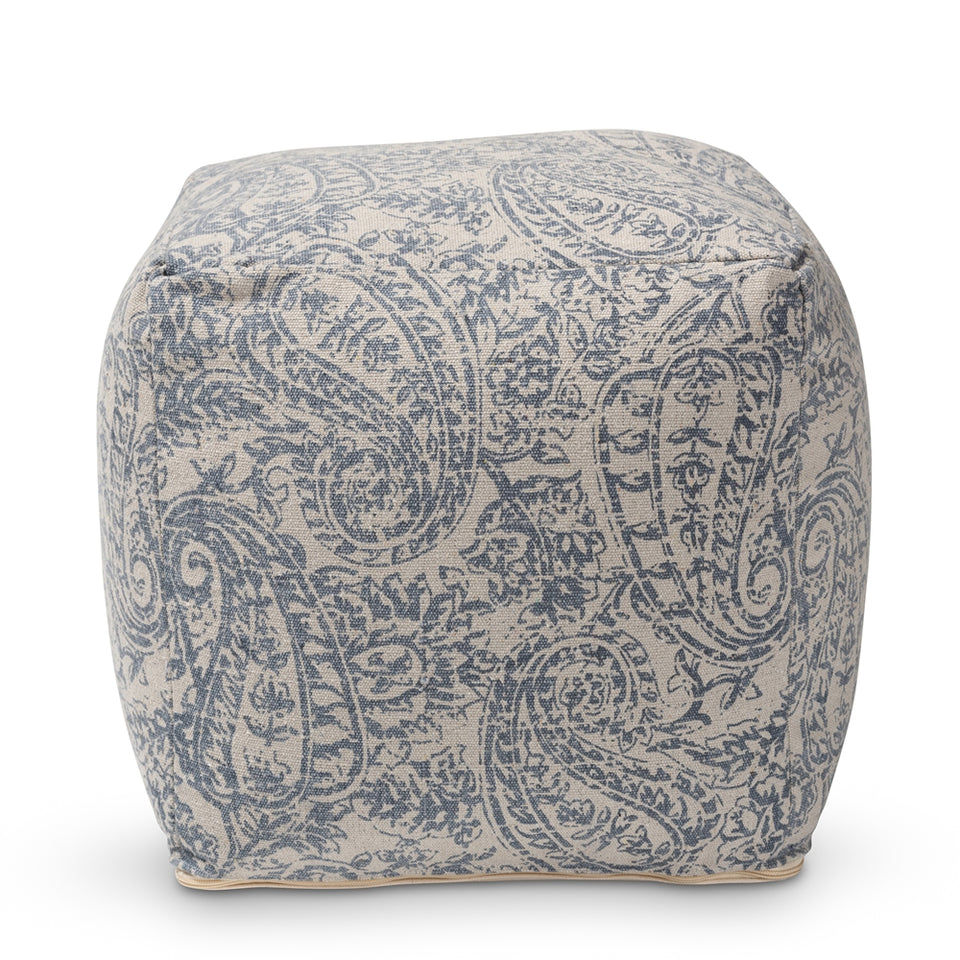 Juvita modern and contemporary handwoven cotton paisley pouf ottoman.