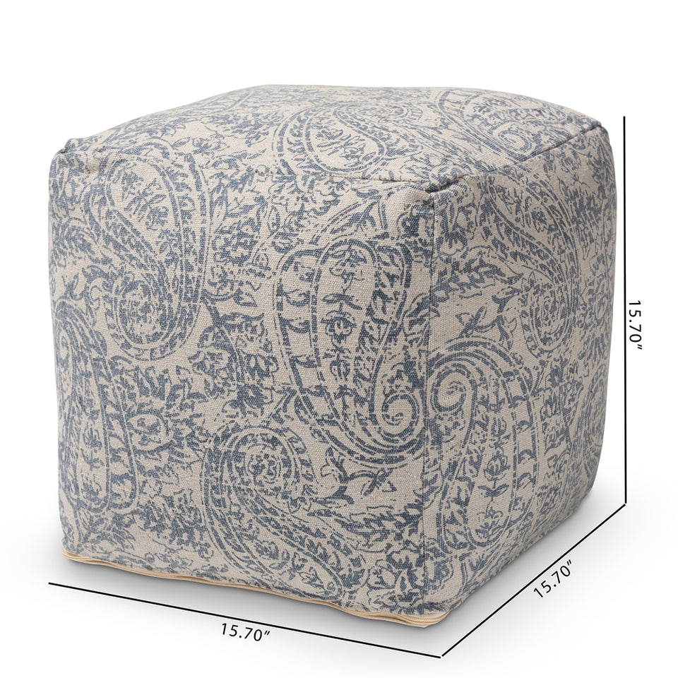 Juvita modern and contemporary handwoven cotton paisley pouf ottoman.