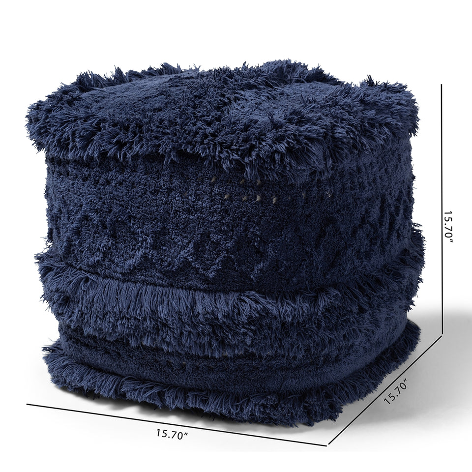 Curlew Moroccan inspired navy handwoven cotton pouf ottoman.