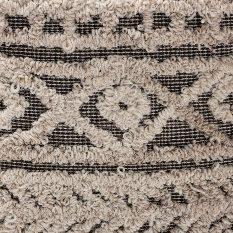 Cronin Moroccan inspired beige and brown handwoven hemp pouf ottoman.