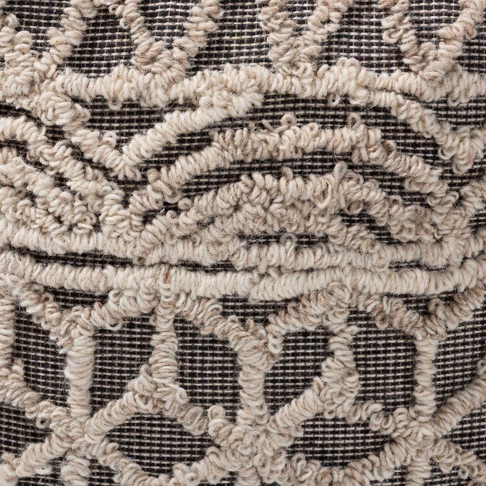Avery Moroccan inspired beige and brown handwoven cotton pouf ottoman.