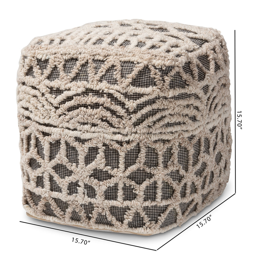 Avery Moroccan inspired beige and brown handwoven cotton pouf ottoman.
