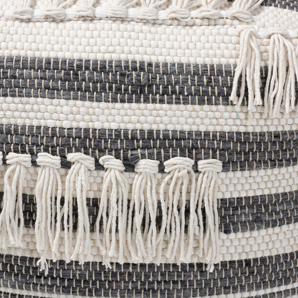 Kirby Moroccan inspired grey and ivory handwoven cotton pouf ottoman.