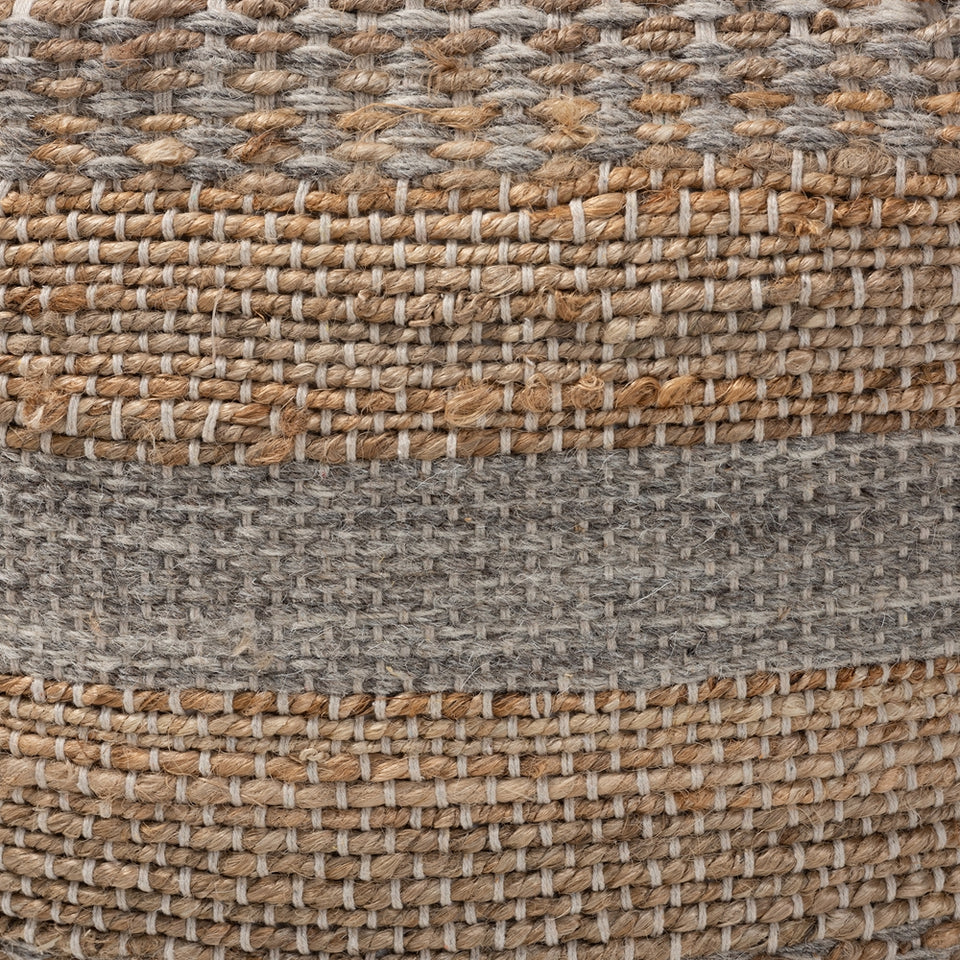 Grange Moroccan inspired natural and grey handwoven hemp pouf ottoman.