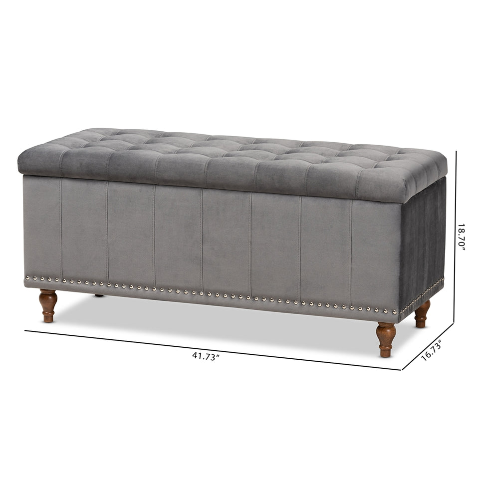 Kaylee modern velvet fabric upholstered button-tufted storage ottoman bench.