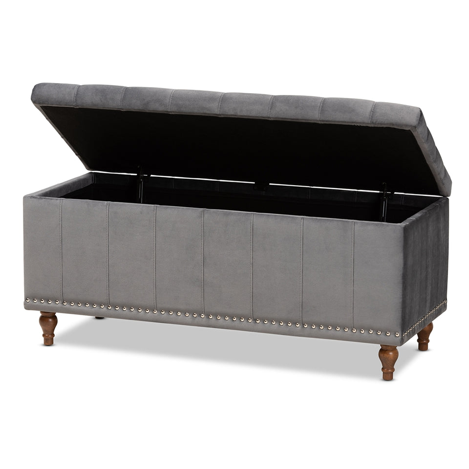Kaylee modern velvet fabric upholstered button-tufted storage ottoman bench.