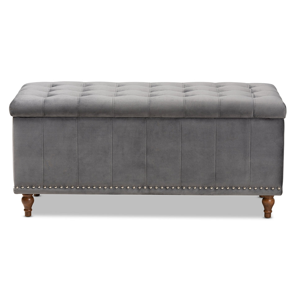 Kaylee modern velvet fabric upholstered button-tufted storage ottoman bench.