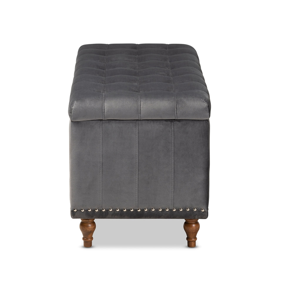 Kaylee modern velvet fabric upholstered button-tufted storage ottoman bench.
