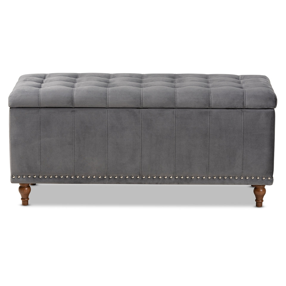 Kaylee modern velvet fabric upholstered button-tufted storage ottoman bench.