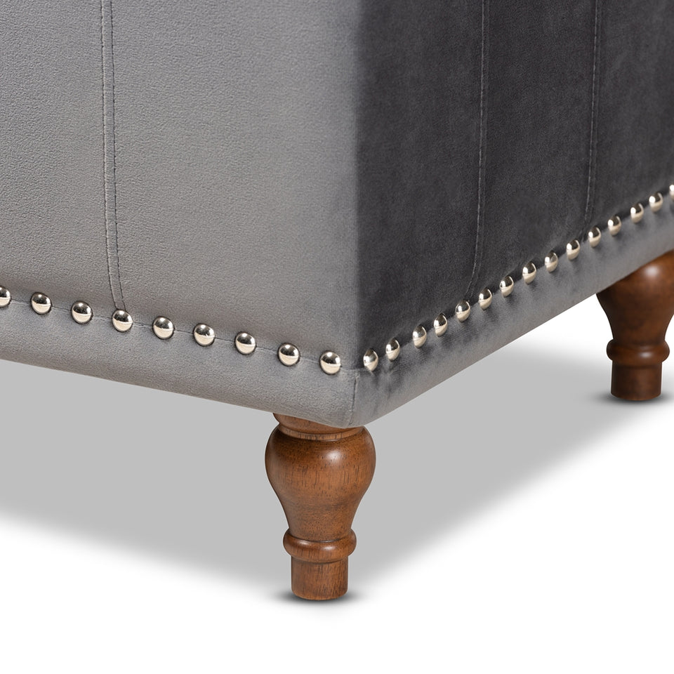 Kaylee modern velvet fabric upholstered button-tufted storage ottoman bench.