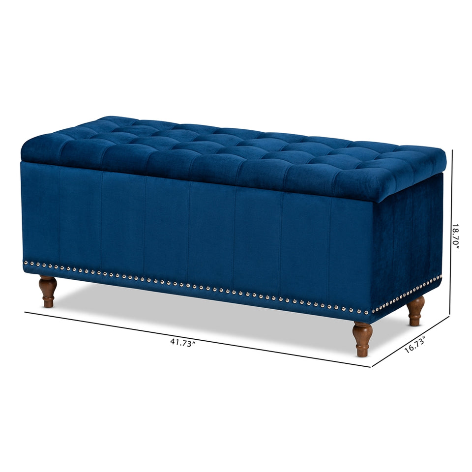Kaylee modern velvet fabric upholstered button-tufted storage ottoman bench.