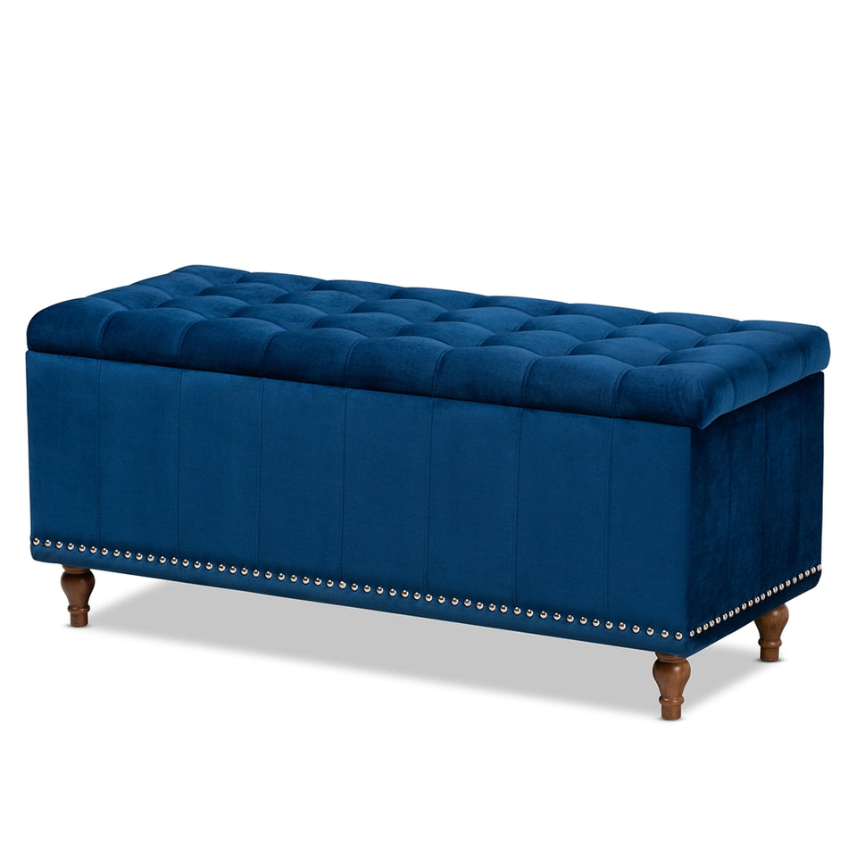 Kaylee modern velvet fabric upholstered button-tufted storage ottoman bench.