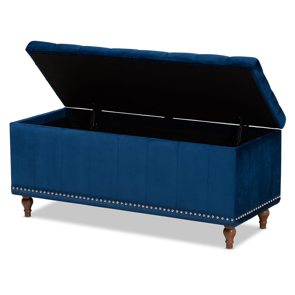 Kaylee modern velvet fabric upholstered button-tufted storage ottoman bench.