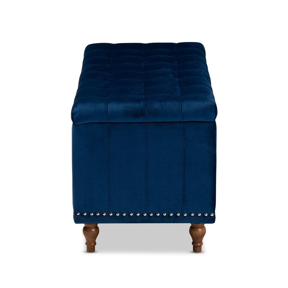 Kaylee modern velvet fabric upholstered button-tufted storage ottoman bench.