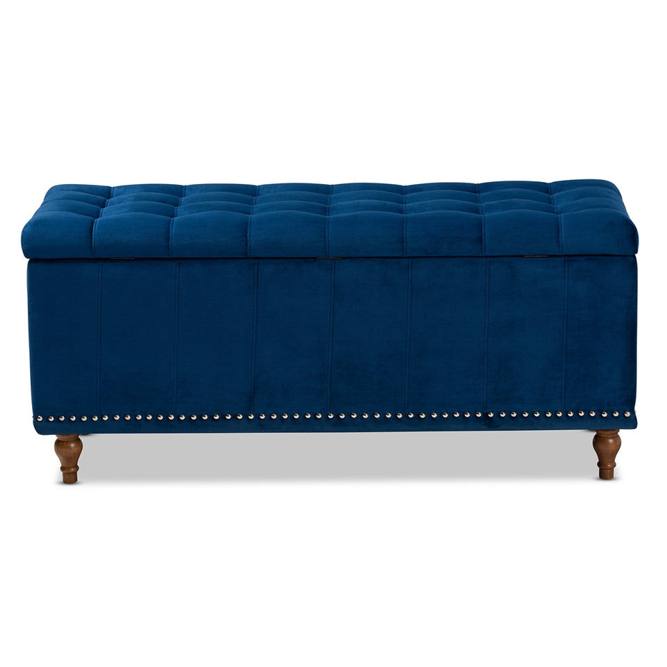 Kaylee modern velvet fabric upholstered button-tufted storage ottoman bench.