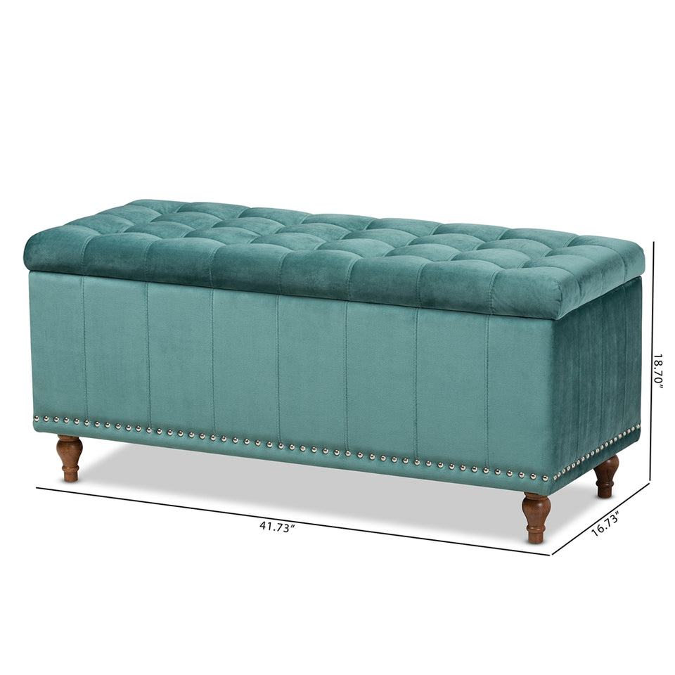 Kaylee modern velvet fabric upholstered button-tufted storage ottoman bench.