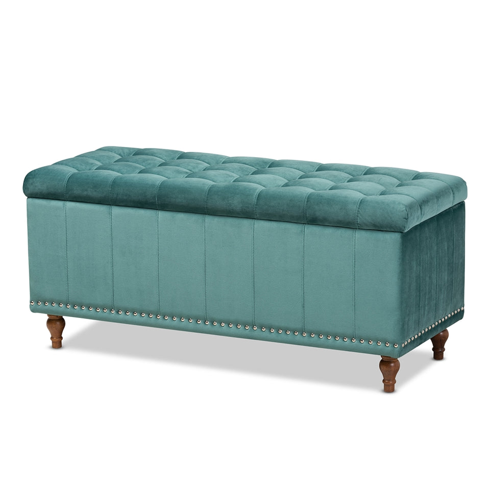 Kaylee modern velvet fabric upholstered button-tufted storage ottoman bench.