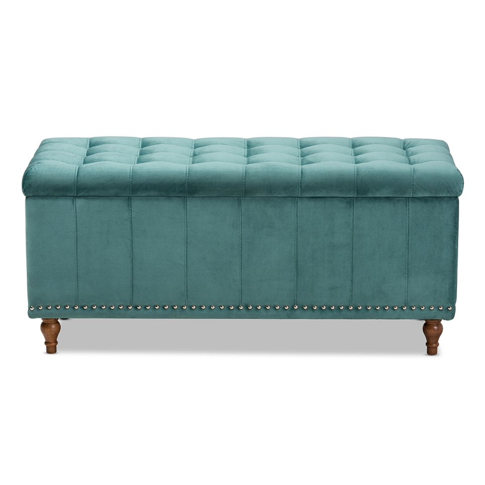 Kaylee modern velvet fabric upholstered button-tufted storage ottoman bench.
