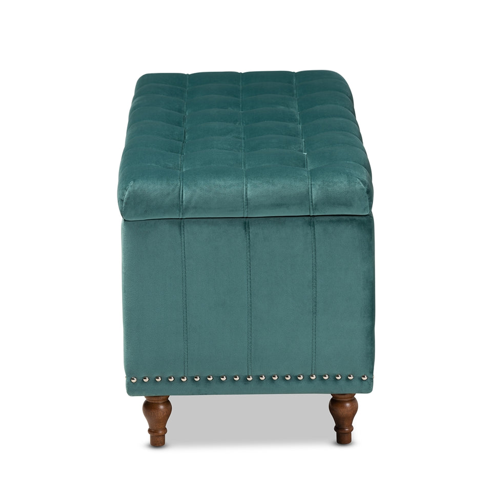 Kaylee modern velvet fabric upholstered button-tufted storage ottoman bench.