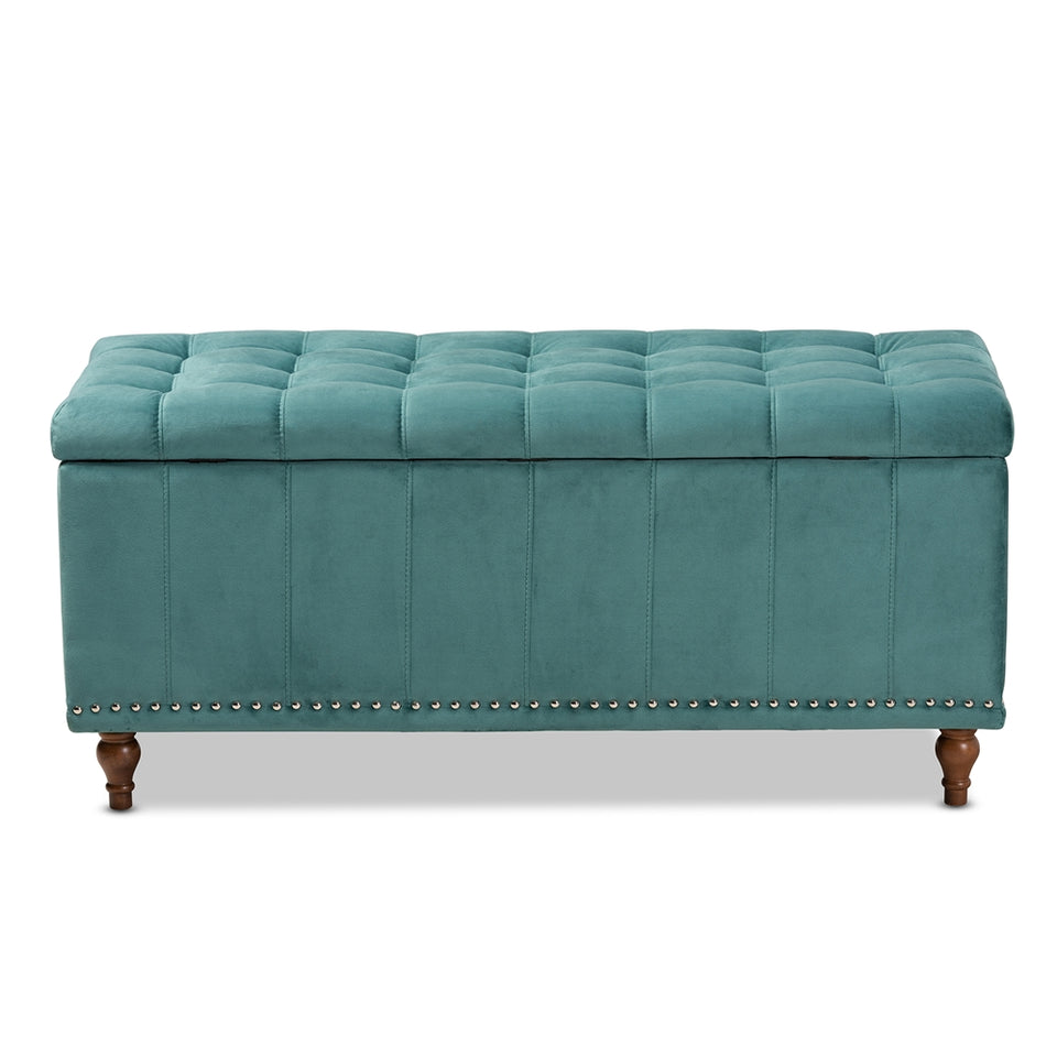 Kaylee modern velvet fabric upholstered button-tufted storage ottoman bench.