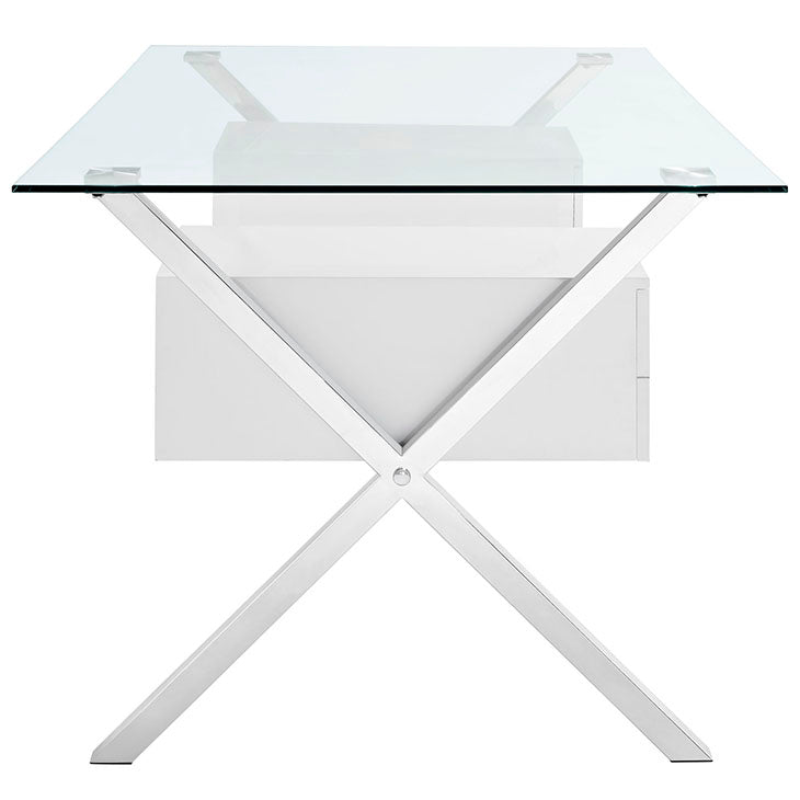 Abeyance glass top office desk in white.
