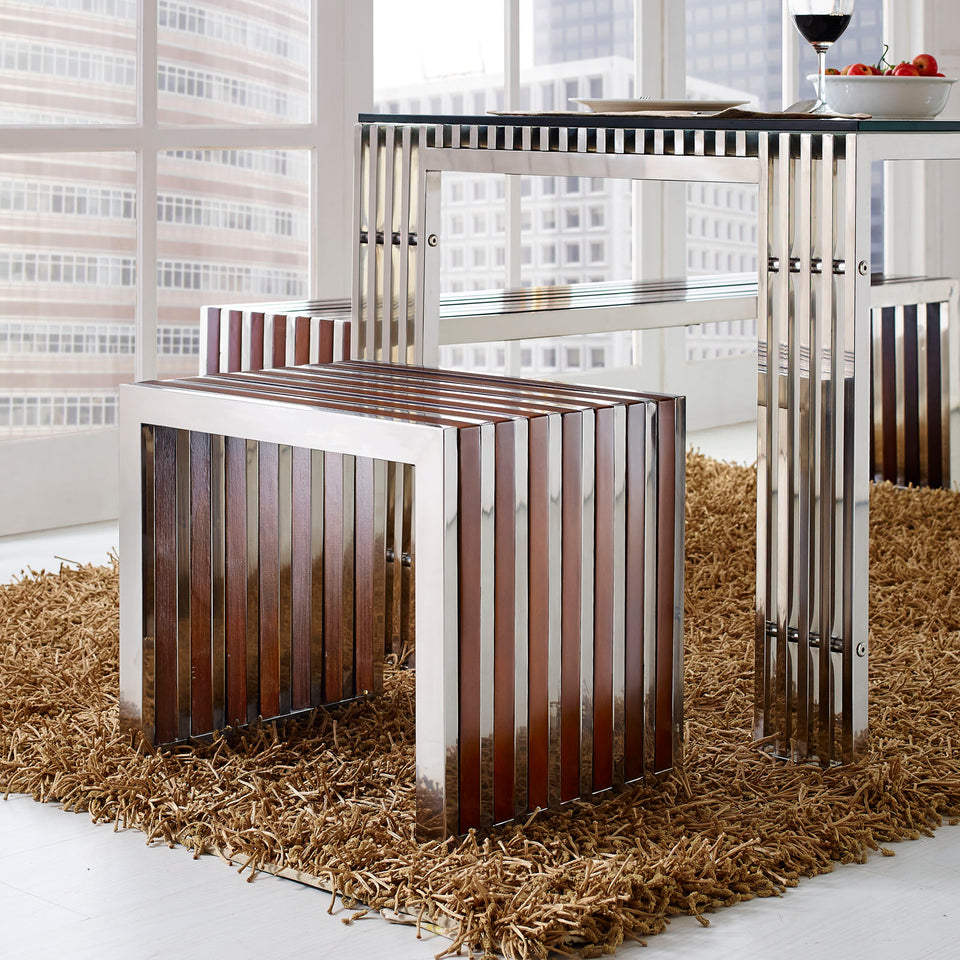 Gridiron Small Wood Inlay Bench in Walnut.